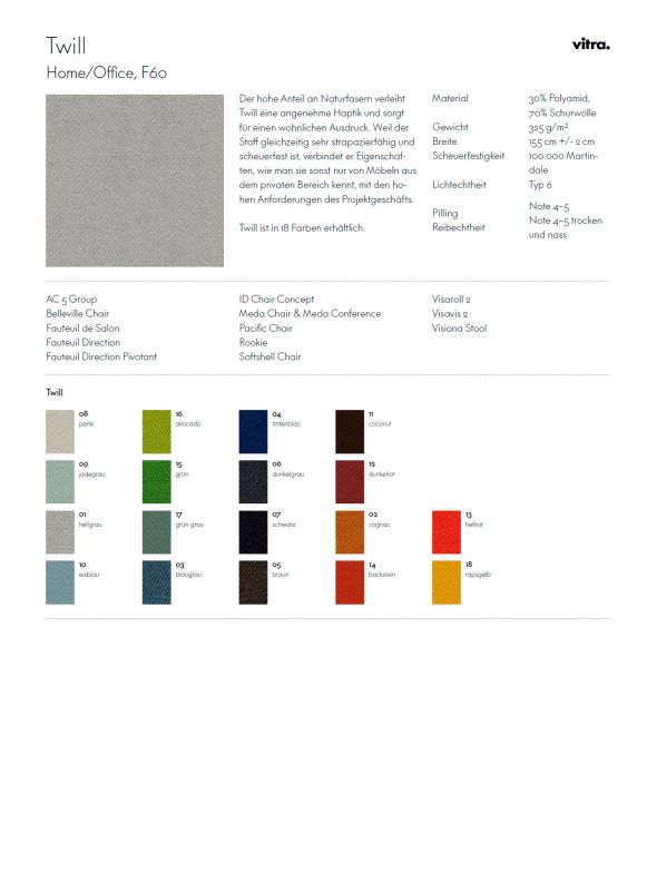Stoffmusterkarte Twill Vitra